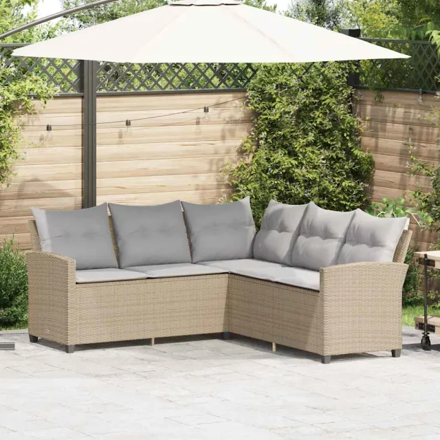vidaXL Loungebank met kussens L-vormig poly rattan beige, foto 2