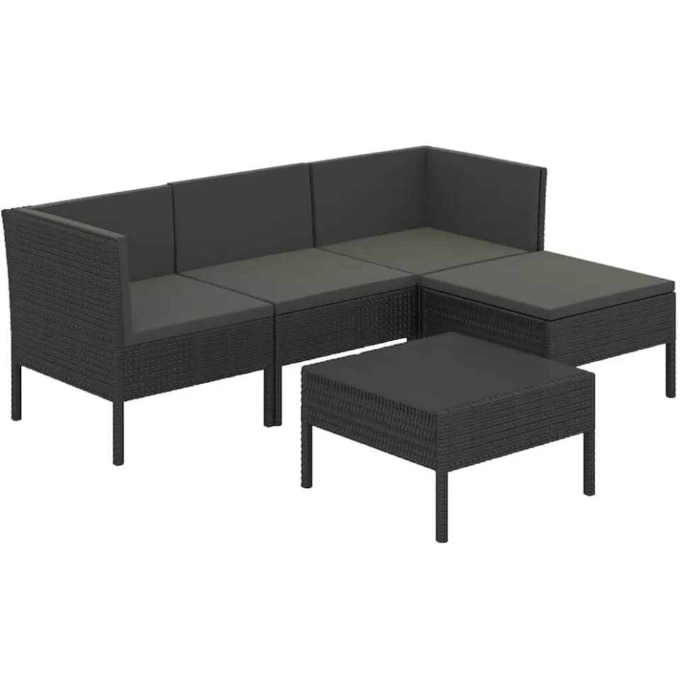 vidaXL 5-delige Loungeset met kussens poly rattan zwart, foto 3