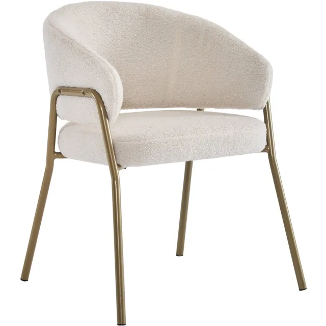 Merax Witte Eetkamerstoel - Moderne Lamswol Look - Gouden Poten - Luxe & Comfortabel - Tijdloos Design