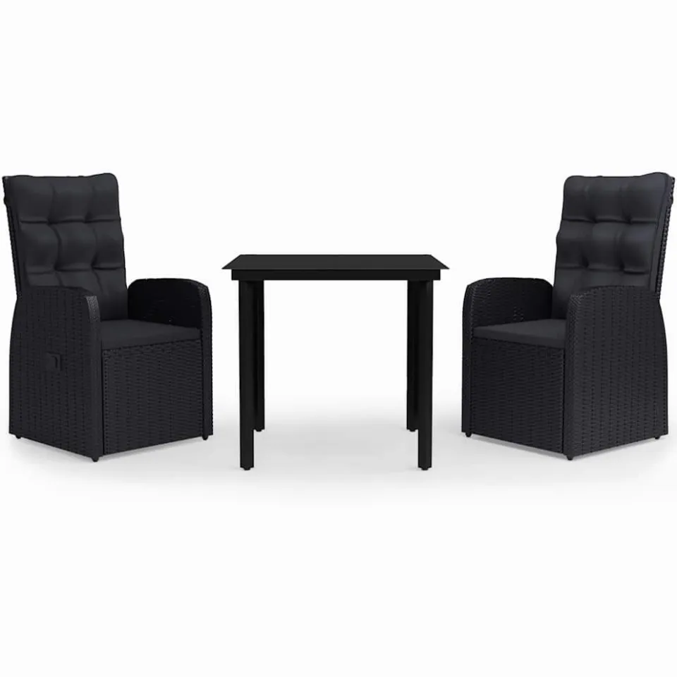 vidaXL 3-delige Tuinset met kussens zwart, foto 3