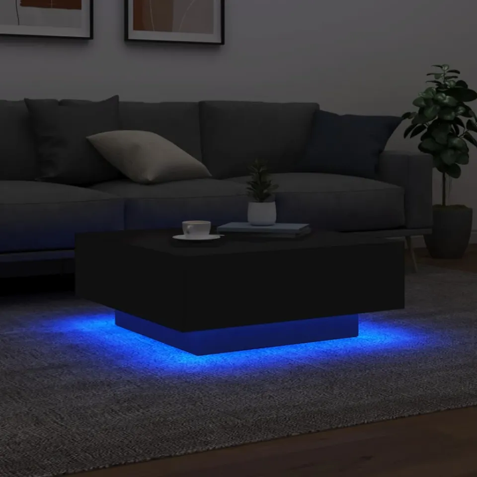 vidaXL Salontafel met LED-verlichting 80x80x31 cm zwarty, foto 2