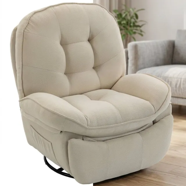 GranMaison Relaxfauteuil - Relaxzetel - Relaxstoel - Fauteuil - Stoel - Met armleuning - Voor één Persoon - Crèmewit
