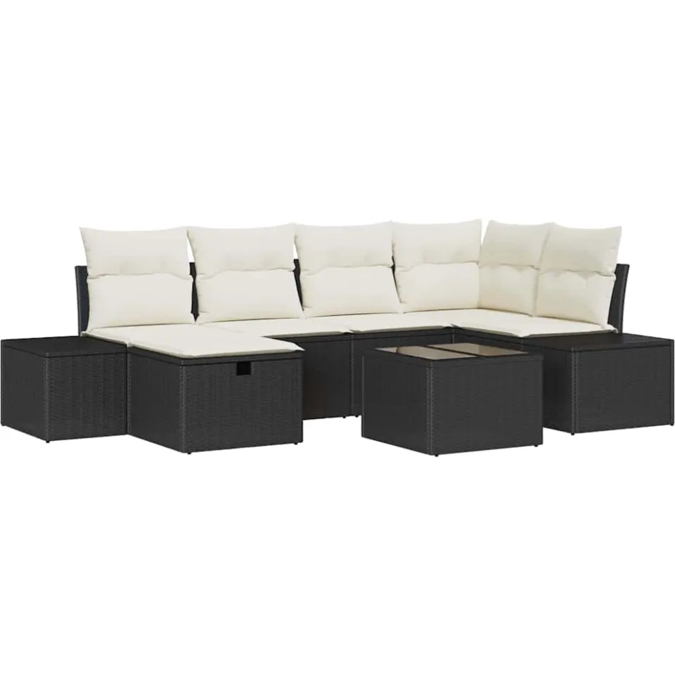 vidaXL Bankstel 7 st poly rattan Zwart