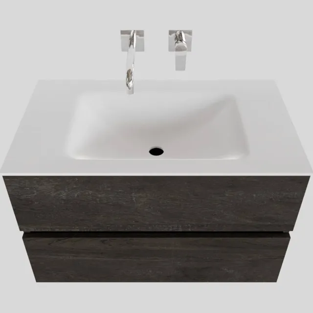 Boss & Wessing Badkamermeubel Solid Surface BWS Oslo 80x46 cm Wood Dark Brown (0 kraangaten) Houtlook