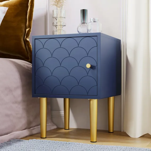 MODFU Nachtkastje - Marineblauw - Spaanplaat - Metaal Marineblauw (Model 4)