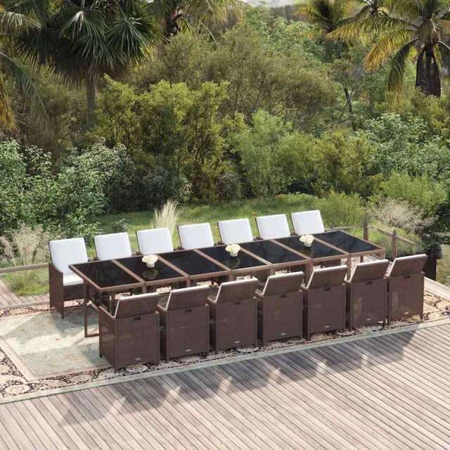 vidaXL 15-delige Tuinset met kussens poly rattan bruin, foto 2