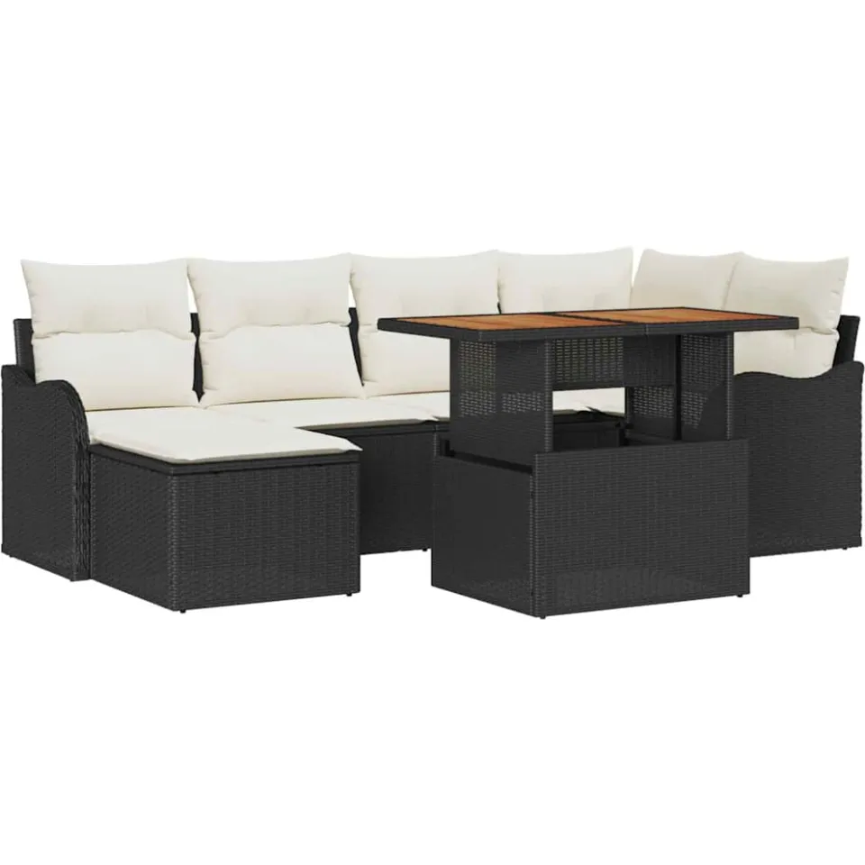 vidaXL Tuin Sofa Set 7 st Zwart Poly riet