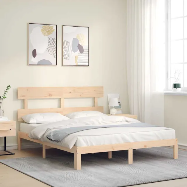 vidaXL Bedframe met hoofdbord massief hout Bruin