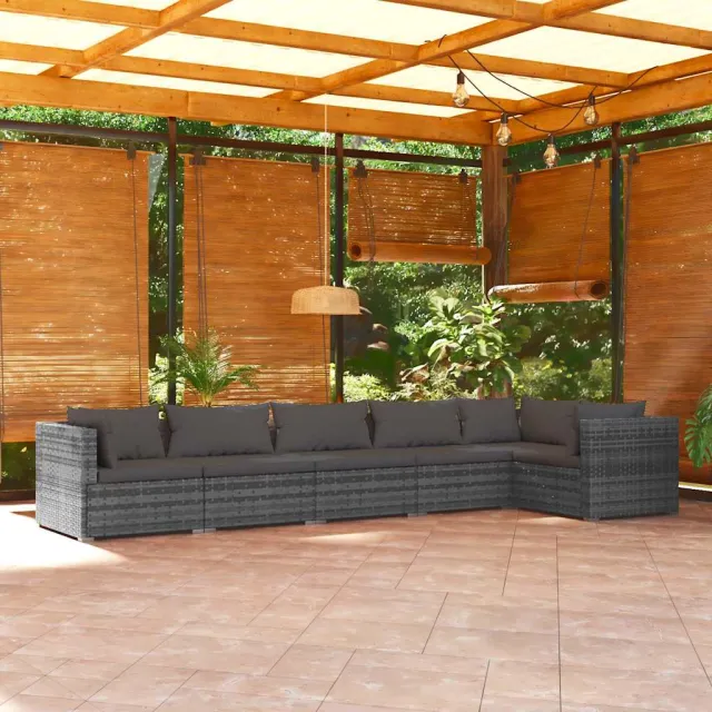 vidaXL 6-delige Loungeset met kussens poly rattan grijs, foto 2