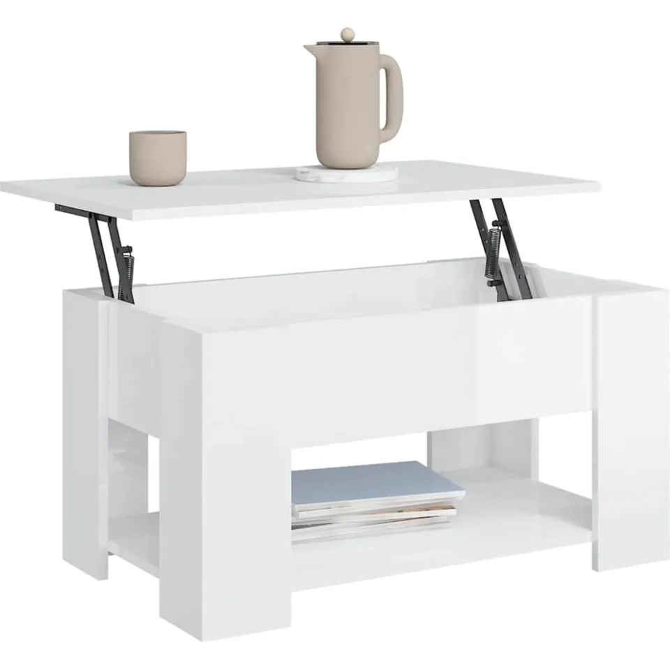 vidaXL Salontafel 79x49x41 cm bewerkt hout hoogglans wit, foto 3