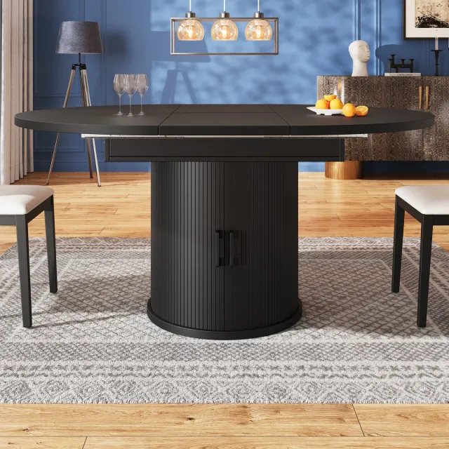 Merax Uitschuifbare eettafel - eetkamertafel - keukentafel - balkontafel - uit te breiden tot ovaal - 118-158x118x76,8 cm - zwart