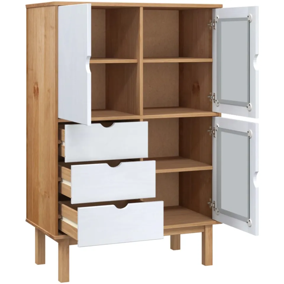 vidaXL Hoge kast OTTA 85x43x125 cm massief grenenhout bruin en wit, foto 4