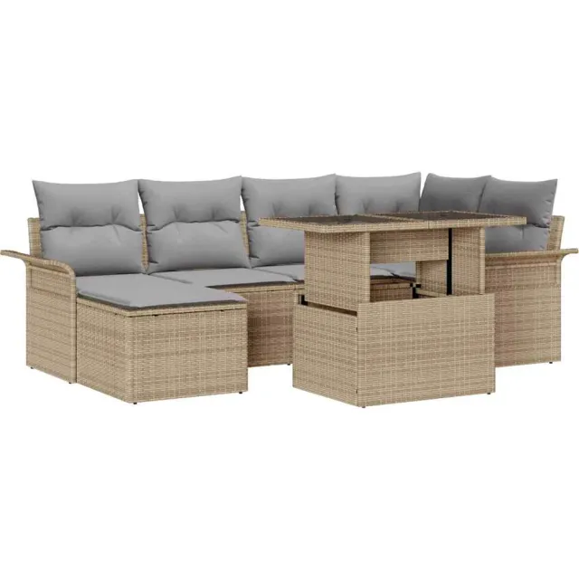 vidaXL Tuin Sofa Set 7 st Beige Poly riet