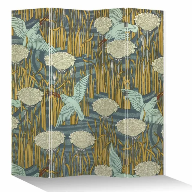 Fine Asianliving Japans Kamerscherm Oosters Scheidingswand B160xH180cm 4 Panelen Vogels Blauw, Multicolour