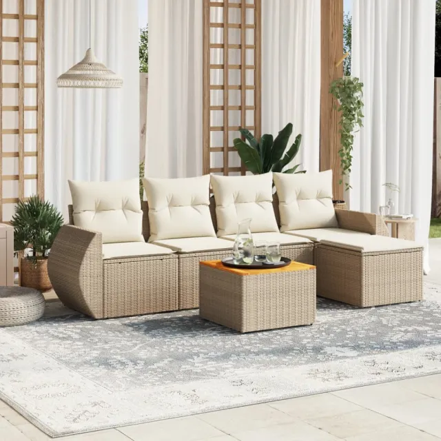 vidaXL 6-delige Loungeset met kussens poly rattan beige, foto 2