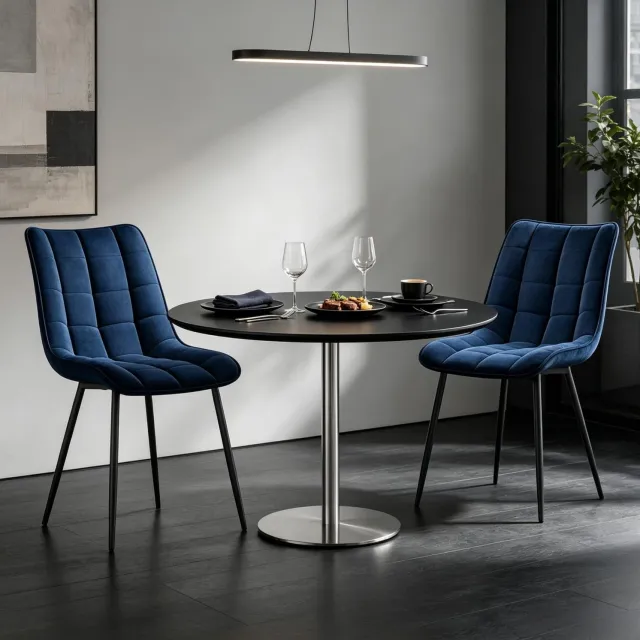 CHICFURN Eetkamerstoel - Gestoffeerd - Metalen poten - Blauw