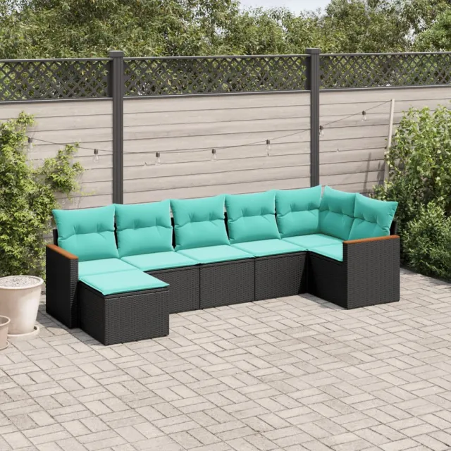 vidaXL 7-delige tuinbankset met kussens van zwart polyrotan, foto 2