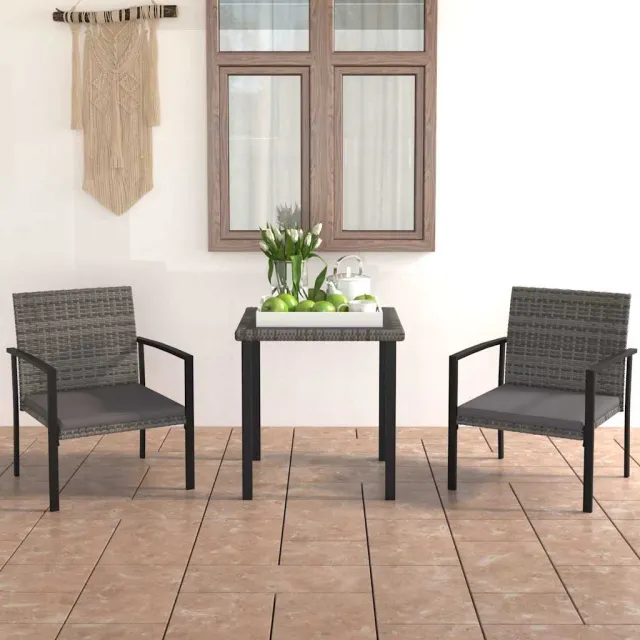 vidaXL 3-delige Tuinset poly rattan grijs, foto 2