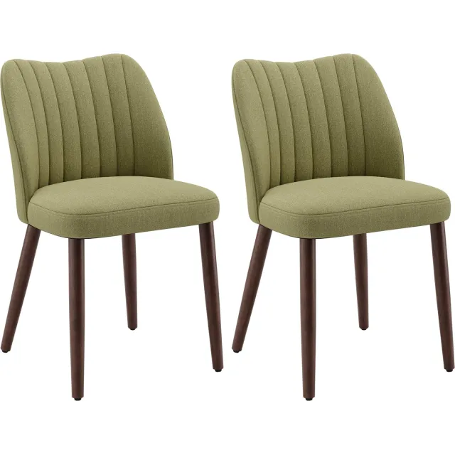 COLAMY Set van 2 eetkamerstoelen van stof - Gewatteerde zitting met dik zitkussen - Antislip dopjes - Moderne keukenstoel met elegant design - Groene kleur