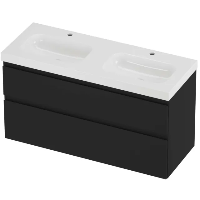 Proline Haga Badmeubelset Polystone Mezza 2 Gaten 120x46x66 cm Glans Wit Mat Zwart
