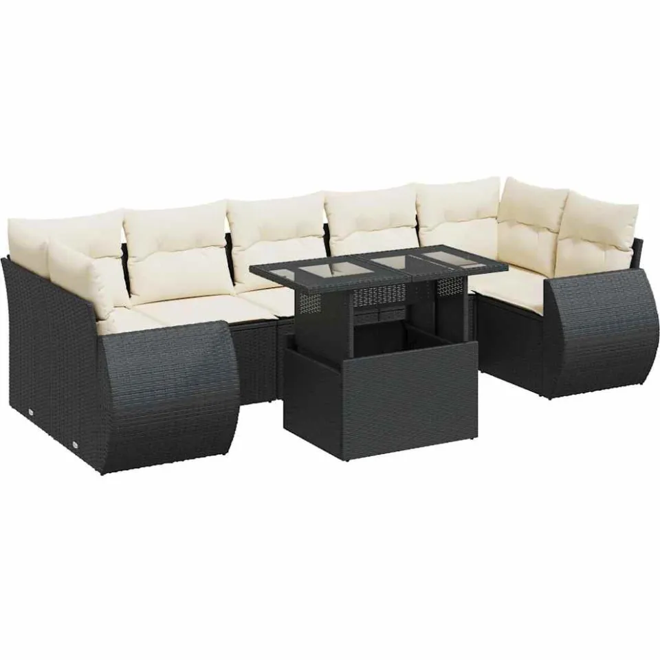 vidaXL 8-delige Loungeset met kussens poly rattan zwart, foto 3
