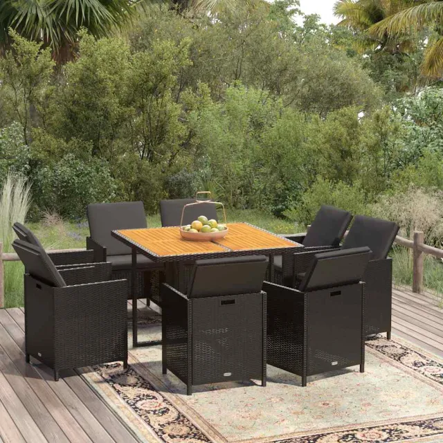 vidaXL 9-delige Tuinset met kussens poly rattan zwart, foto 2