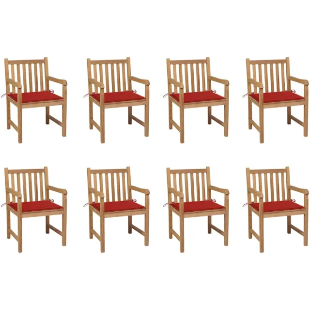 vidaXL Tuinstoelen 8 st met rode kussens massief teakhout Rood