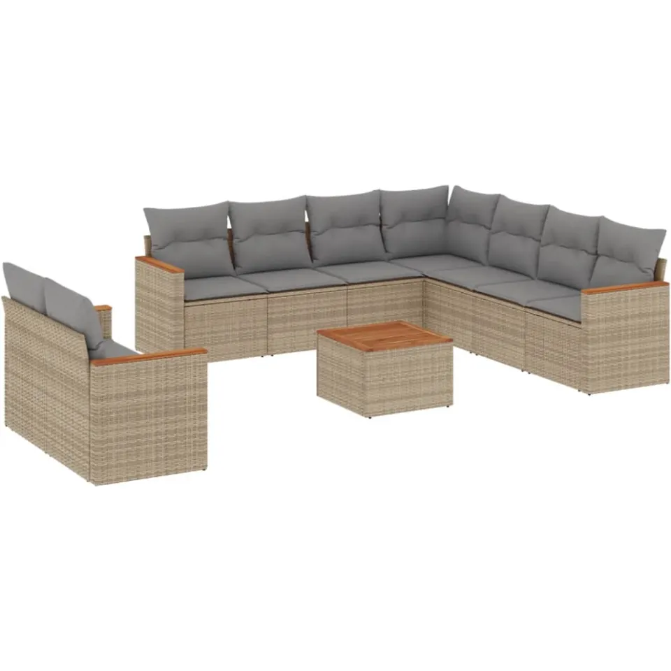 vidaXL 10-delige Loungeset met kussens poly rattan gemengd beige
