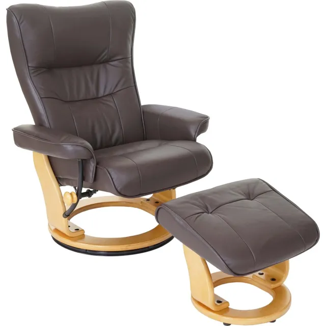 Robas Lund MCA Montreal, TV fauteuil kruk, echt leer 130kg belastbaar ~ bruin, natuurlijk bruin