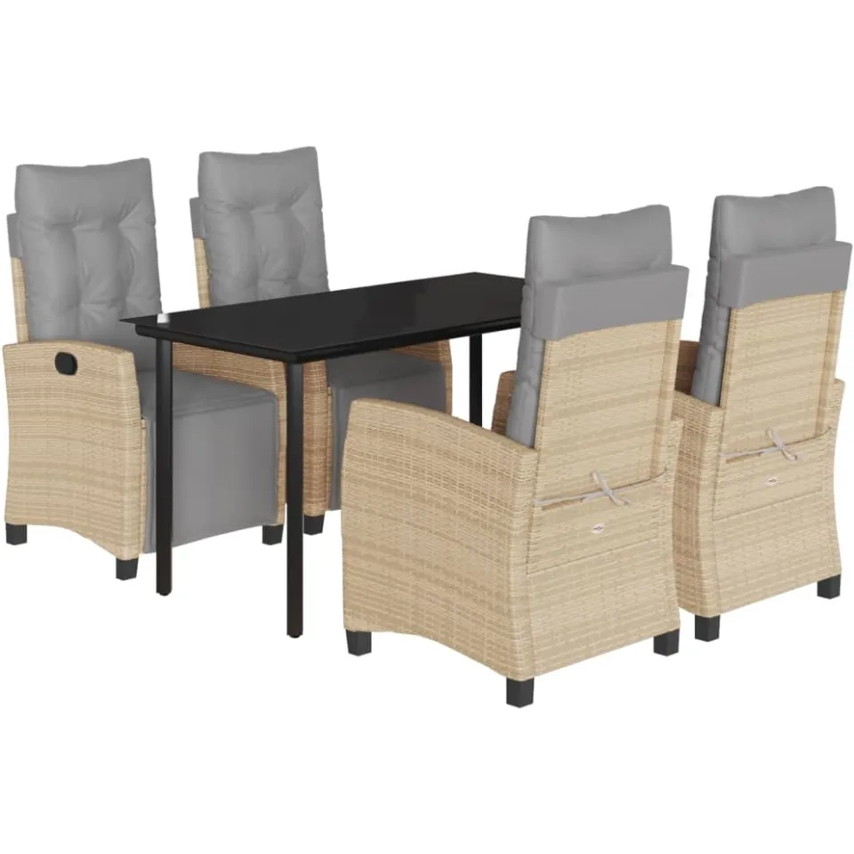 vidaXL 5-delige Tuinset met kussens poly rattan gemengd beige, foto 3