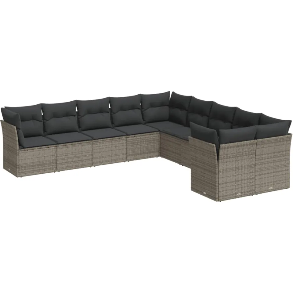 vidaXL 10-delige Loungeset met kussens poly rattan grijs