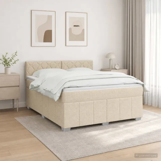 vidaXL LED Boxspring Bed met Matras Crèmekleurig 140 x 190 cm Stof