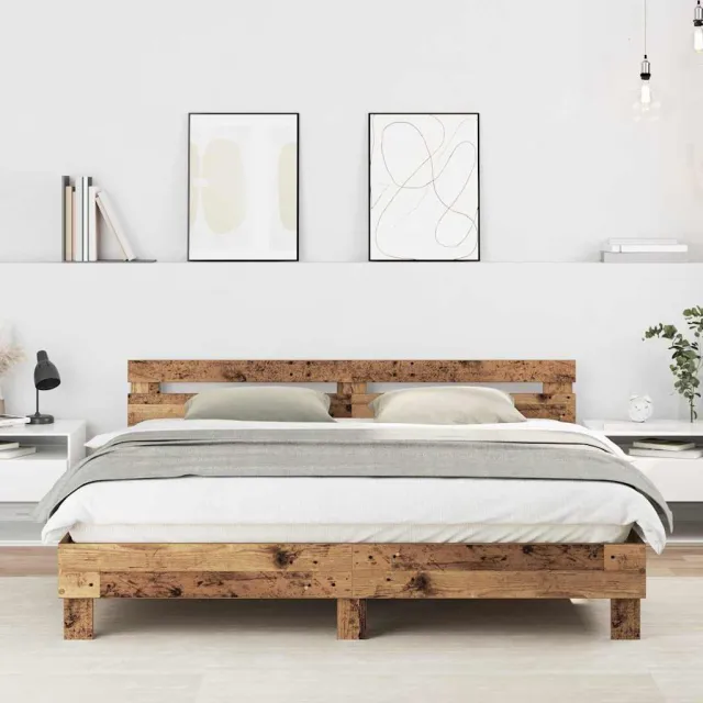 vidaXL Bedframe Oudhout 203 x 185 x 70 cm Bewerkt hout Bruin