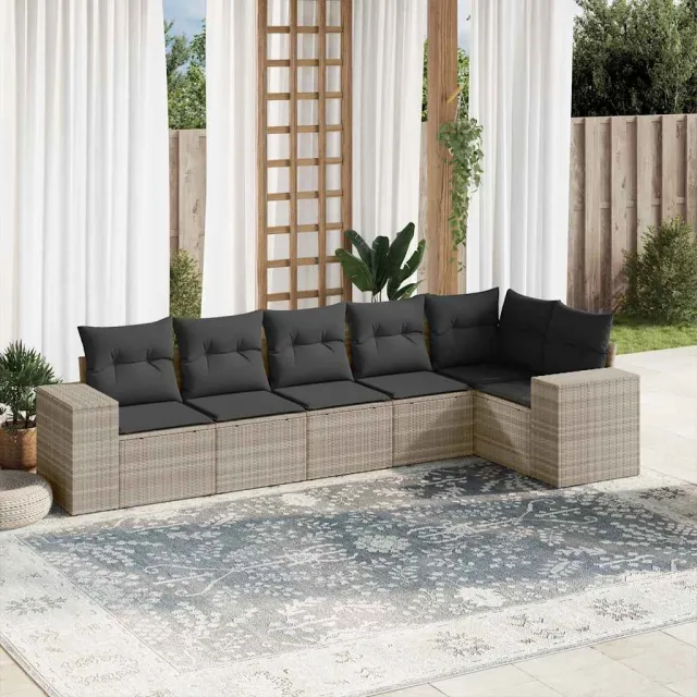 vidaXL 6-delige Loungeset met kussens poly rattan lichtgrijs grijs, foto 2