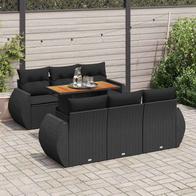vidaXL 7-delige Loungeset met kussens poly rattan zwart, foto 2
