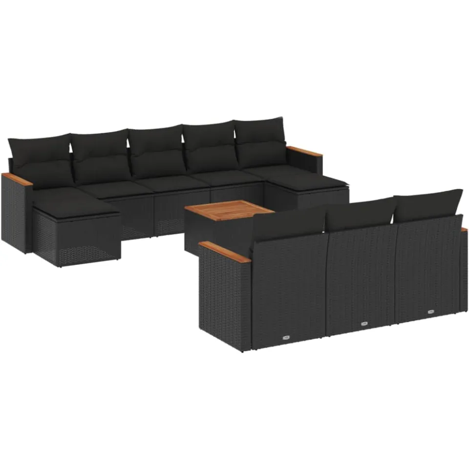 vidaXL 11-delige Loungeset met kussens poly rattan zwart, foto 3