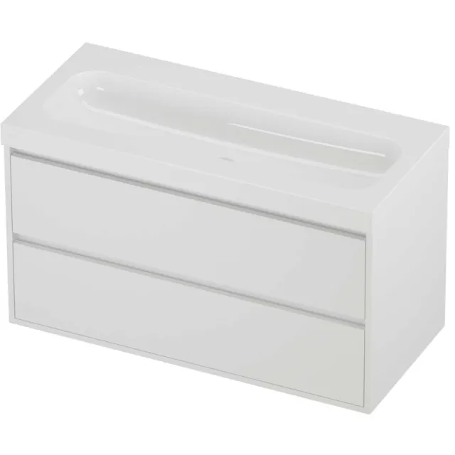 Proline Haga Badmeubelset Polystone Mezza 100x46x58 cm Glans Wit Mat White Mat Wit