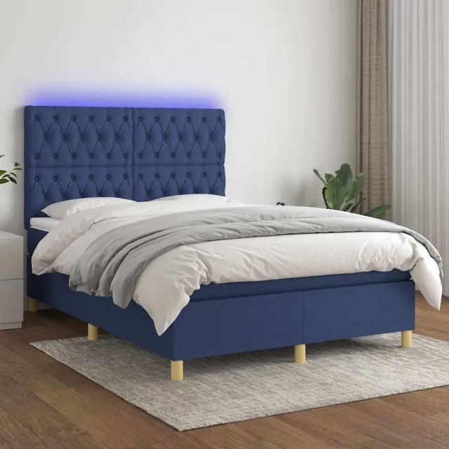 vidaXL Boxspring met matras en LED stof blauw 140x190 cm
