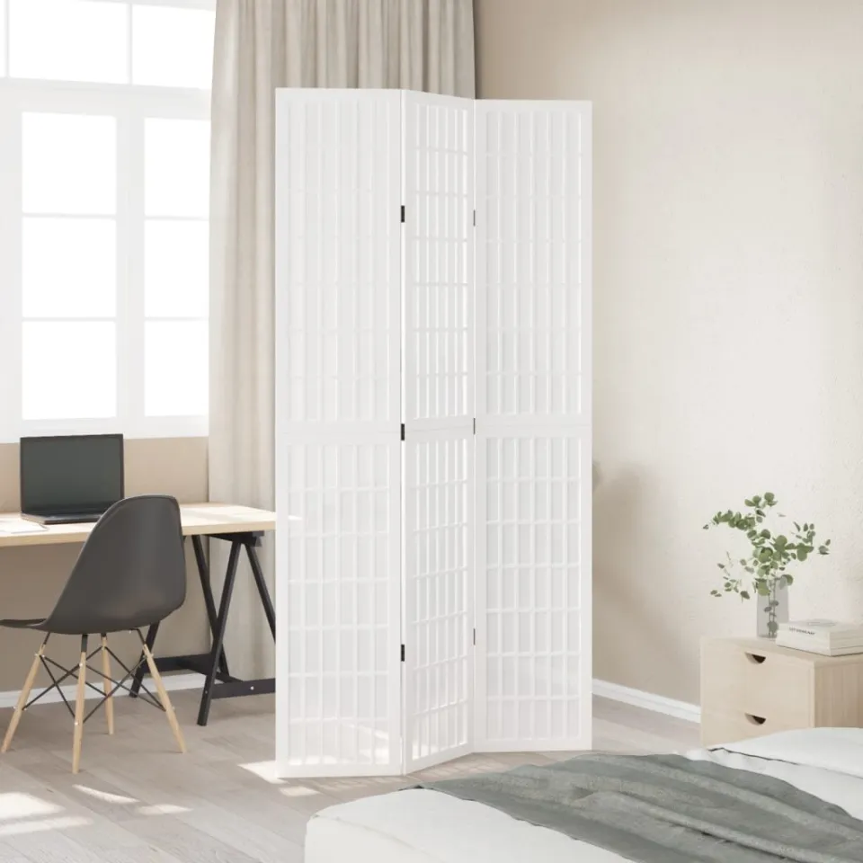 vidaXL Kamerscherm met 3 panelen massief paulowniahout wit, foto 3