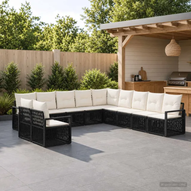 vidaXL Tuinbankenset 11 st 11-zits Zwart poly rattan, foto 2