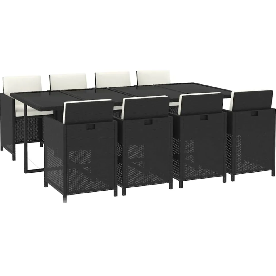vidaXL 9-delige Tuinset met kussens poly rattan zwart
