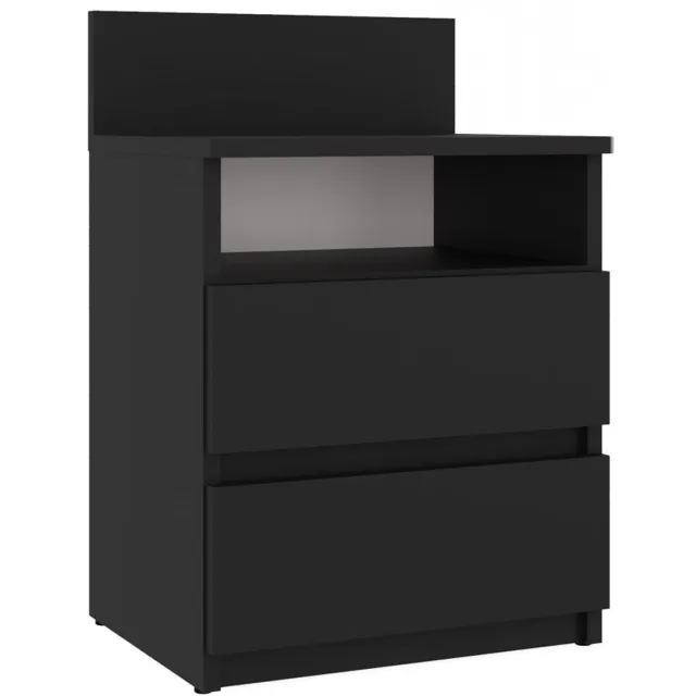 TOP E SHOP Malwa - Nachtkastje - 2 lades - Minimalistisch design - Greeploos - Zwart