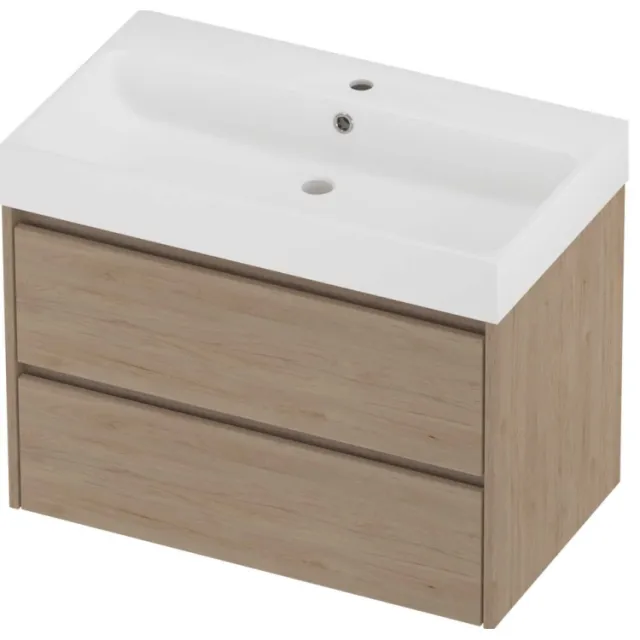 Proline Podium Badmeubelset Polystone Loft 1 Kraangat Symmetrisch 80x46x62 cm Mat White Ideal Oak Eiken