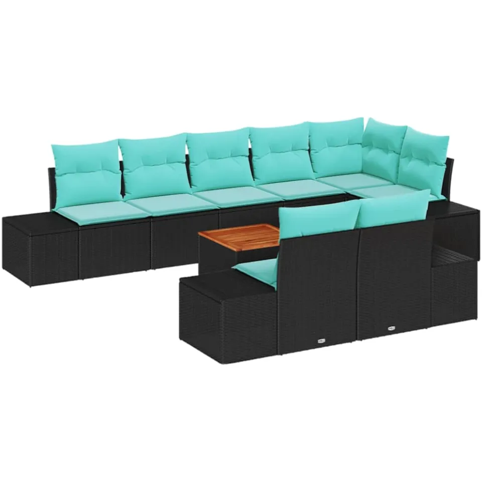 vidaXL Tuinbankenset 9 st Zwart poly rattan, foto 4