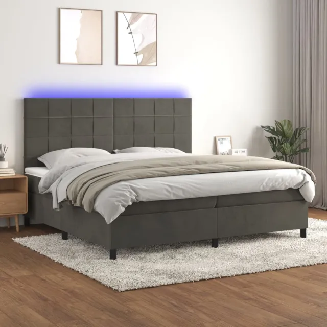 vidaXL Boxspring met matras en LED fluweel donkergrijs 200x200 cm grijs