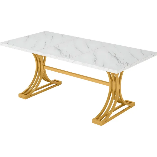 Happiq Moderne eetkamertafel Minty - Woonkamer -Marmerlook Blad - 160cm Wit