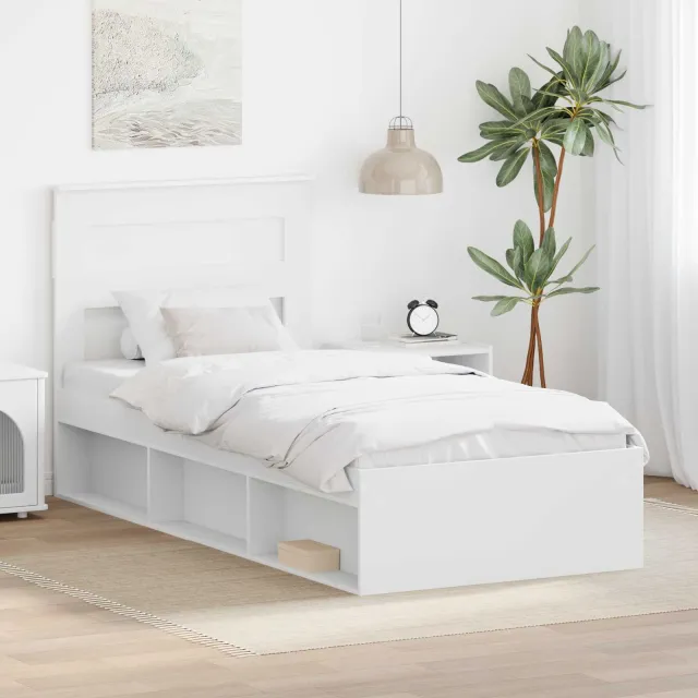 vidaXL Bedframe Effen met opslag Wit 75 x 190 cm Massief grenenhout