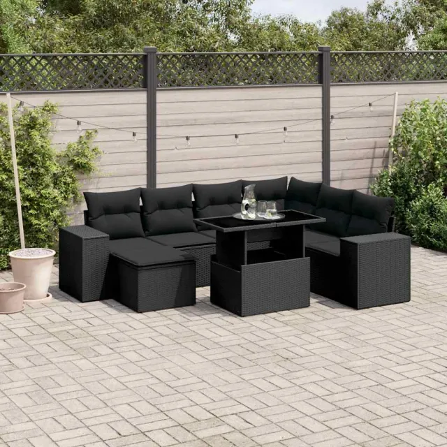 vidaXL 8-delige Loungeset met kussens poly rattan zwart, foto 2