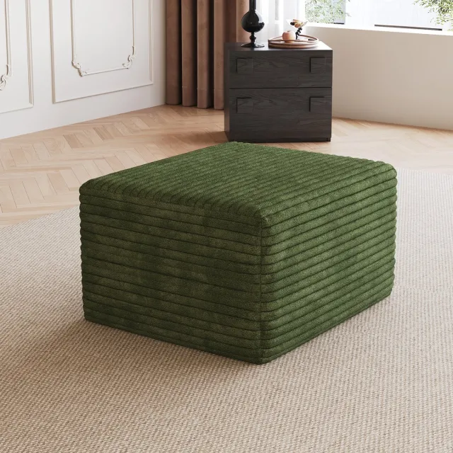 HAUSS SPOLE Voetenbankje - Ottoman - Zacht Ribfluweel - Direct Klaar Voor Gebruik - Voor Woonkamer En Slaapkamer - Groen
