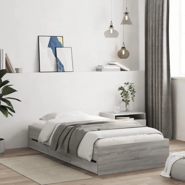 vidaXL Bedframe met lades bewerkt hout grijs sonoma eiken 90x200 cm